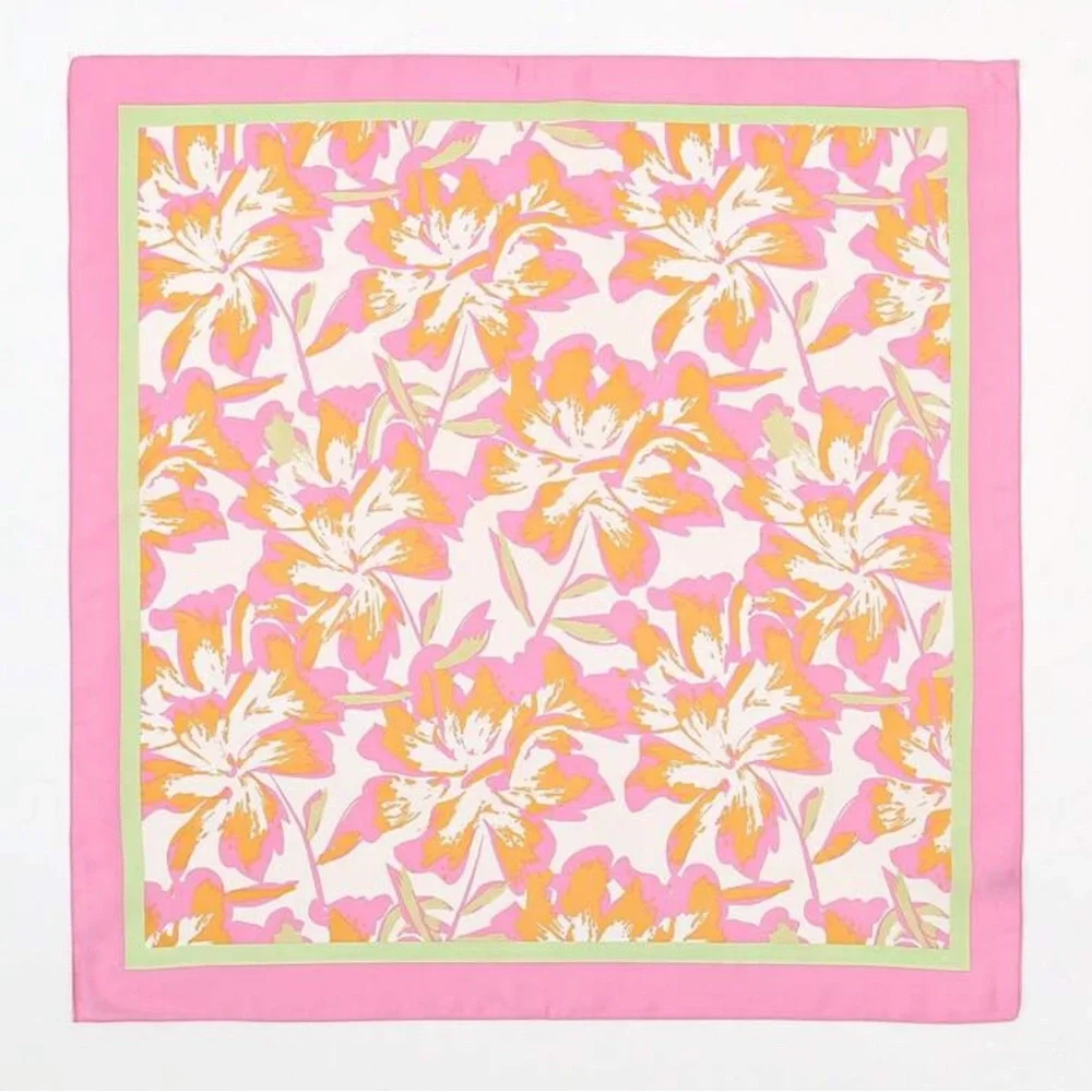 Free People Pink and Orange Floral Silk Headscarf